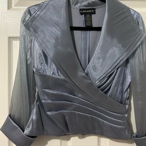 Cachet Women's Light Blue Satin Top or Blazer